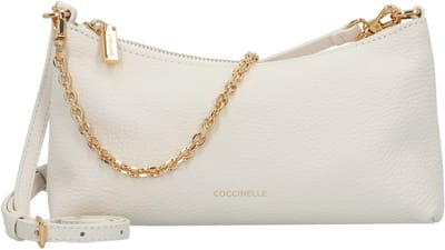 COCCINELLE Leren Schoudertas Aura Mini Bag Grained Leather Blanco Crème