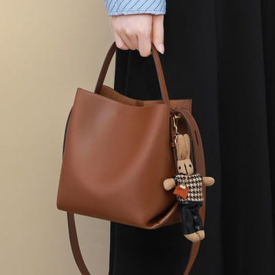 Nieuwe Crossbody Tas Dames Tas Echt Leer Handtas Emmer Tas Grote Capaciteit Eén Schouder Reistas brown