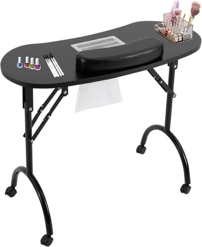 Opvouwbare Manicuretafel met Stofzuiger en Wielen - Draagbare Nagelstudio Tafel voor Thuis en Salon