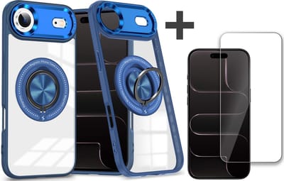 Hoesje Geschikt voor iPhone 17 Air Arara hoesje voor Magsafe Transparant hard case - kickstand Draaibare Ring Houder met screenprotector - Blauw