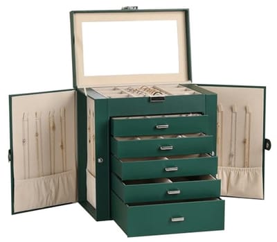 Grote 6-laagse sieradenbox - Multifunctionele organizer met spiegel en 5 laden voor kettingen, armbanden en horloges
