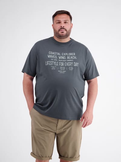 LERROS T-shirt van puur katoen met slogan-opdruk, grote maten , Maat: 3XL , Kleur: LAVA GREY , 100% katoen
