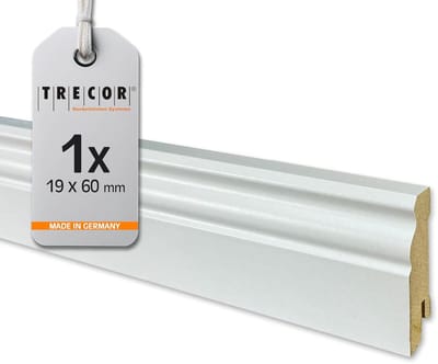 Elegante Vloerplint Alt Berliner Profiel MDF Wit 60mm Hoog 240cm