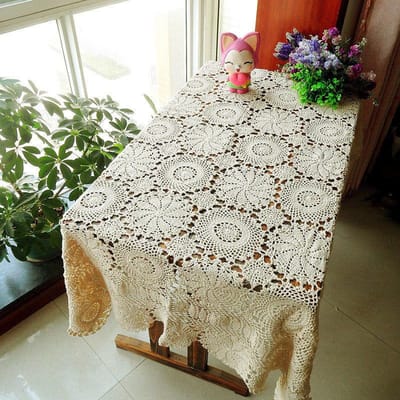 Franse Stijl Luspatroon Gebreide Tafelkleden Katoenen Garen Haakwerk Kant Bureau Mat Antislip Slijtvast Rechthoekig Tafelkussen 60x60cm