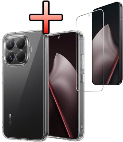 Hoesje - Met Screenprotector - Geschikt voor Xiaomi 15T Pro - Sterk & Shockproof - Back Cover - Siliconen Case - Telefoon Hoes - Transparant