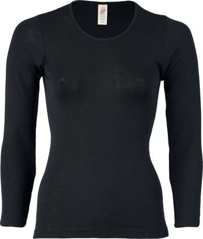 Engel Natur Dames Shirt Lange Mouw Zijde Merino Wol GOTS - wol zwart 34/36S