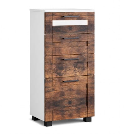 VCM Midischrank – schmaler Badschrank mit 4 Schubladen, H. 76 x B. 38 x T. 28 cm, kompakte Aufbewahrung für Badezimmer, Badmöbel, Schubladenkommode, Nilari L