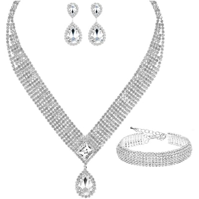 Luxe Waterdruppel Hanger, Zirkonia Ketting, Oorbellen Set, Bruids Bruidsjurk Accessoires