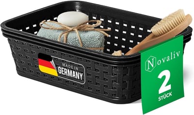 Novaliv 2-delige elegante opbergmand in rotanlook | Zwart plastic 1L ? Ideaal voor het opbergen van kleding en in de badkamer. Opbergdoos badkamermand badkamer organizer mand opbergdoos