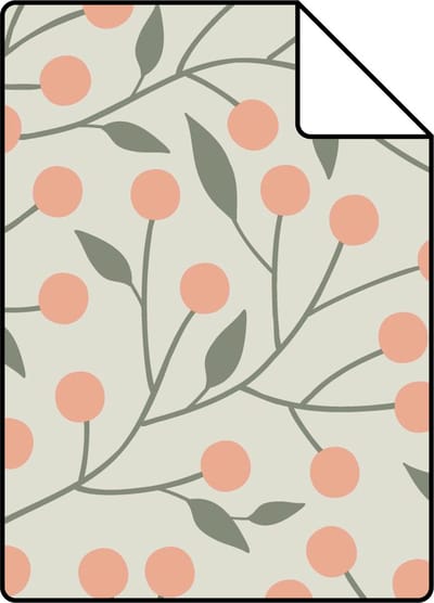 Proefstaal ESTAhome behang bloemmotief vergrijsd groen en perzik roze - 26.5 x 21 cm - 139659-S