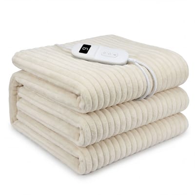 Elektrische Deken 160x120 cm - 9 Warmtestanden - Instelbare Timer - Fleece Warmtedeken Elektrisch - Electrische Deken 1 Persoons - Bovendeken - Creme - Silvergear