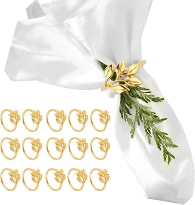 Elegant gouden servetringen set van 16, metalen servet houders met bladeren voor feestelijke diners, bruiloften en tafeldecoratie