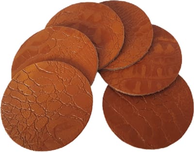 Leren onderzetters cognac met croco structuur set van 10 stuks - De Riemenspecialist cadeau tip!