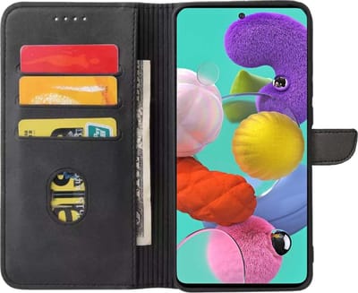 Geschikt voor Samsung Galaxy A51 Telefoonhoesje Kunstleer met Magnetisch lipje en Pasjeshouder Book Case met Klepje - Zwart - Smartphonica geschikt voor Samsung Galaxy A51