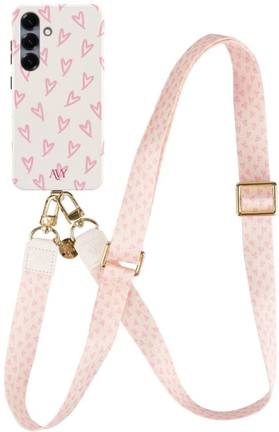 AVY Hoesje Met Telefoonkoord | Geschikt voor Samsung Galaxy S25 | Compatibel met MagSafe | Hard Shell Back Cover | Stijlvol Bijpassend Koord 130CM | Cupid Blush | Roze