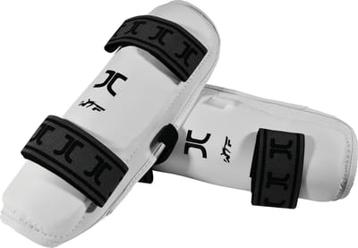 Taekwondo-scheenbeschermers JCalicu | WT-goedgekeurd | Wit (Maat: XXS)