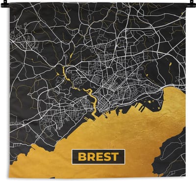 Wandkleed - Wanddoek - Frankrijk – Brest – Stadskaart – Plattegrond – Kaart - 180x180 cm - Wandtapijt