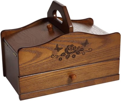 Naaidoos Hout - Naaimand Opbergdoos - Naaispullen Organiseren - Klassieke Uitbreidende Stijl - 30x18.5x16.5 cm - Houtkleur