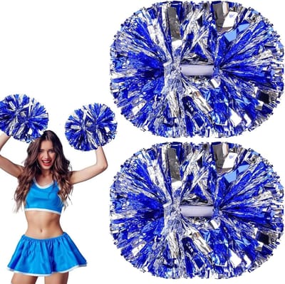 Pompons voor Cheerleaders - Dans Pompons - Feestelijke Evenementen - Met Handvatten - 32 cm Doorsnede - Blauw Zilver
