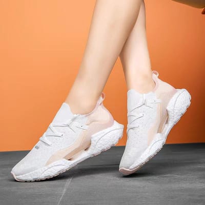 Nieuwe damesschoenen Outdoor platform sneaker Fly geweven mesh damesschoenen Ademend zachte zool Casual damesschoenen 40 roze