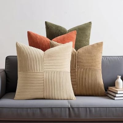 Set van 4 ribfluwelen kussenslopen - Patchwork design - 45x45 cm - Decoratieve hoezen