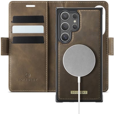 Solidenz Luxe 2-in-1 Wallet Hoesje geschikt voor Samsung Galaxy S24 Ultra - Geschikt voor MagSafe Hoes - Afneembare Case - Bruin