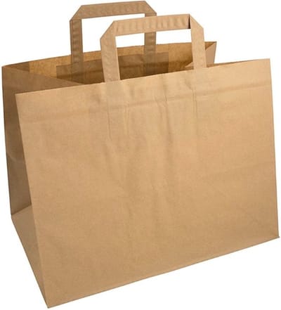 Papieren Draagtassen | Bruine papierdraagtassen | 32 + 16 x 26 cm | BIO | Milieuvriendelijk | To go tasjes | Maaltijd tasjes | 100 stuks | Bruin | papieren tasjes | cadeautasjes | papieren draagtas