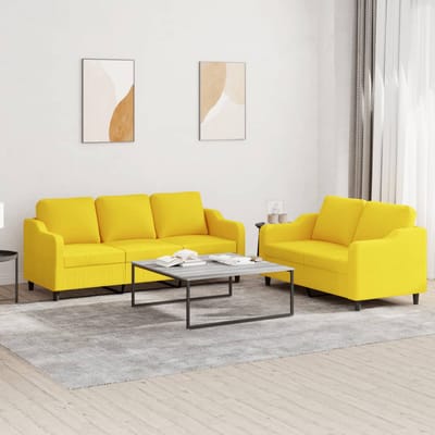 vidaXL - 2-delige - Loungeset - met - kussens - stof - lichtgeel