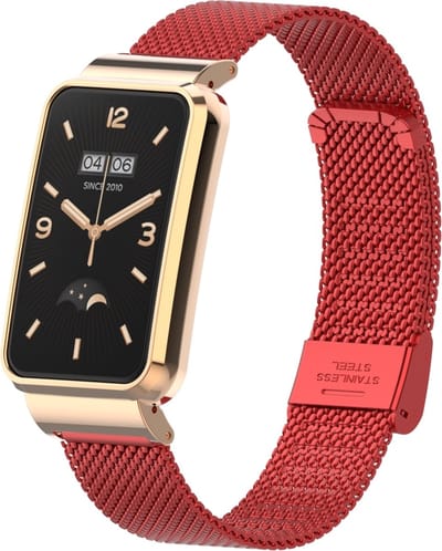 By Qubix - Milanese bandje met case - Rood - Geschikt voor Xiaomi Smart Band 7 Pro / Mi Band 7 Pro bandje