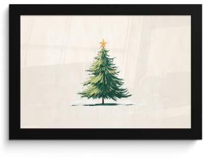 Poster in lijst - Fotolijst 30x20 cm - Posters - Kerstboom - Illustratie - Ster - Sneeuw - Posterlijst zwart - Decoratie - Wanddecoratie woonkamer - Muurdecoratie slaapkamer - Kerstversiering - Kerstdecoratie voor binnen - Kerstmis