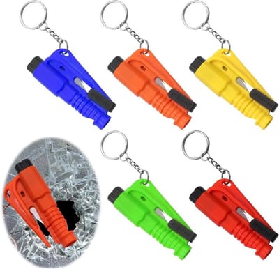 Noodhamer 5 stuks auto-veiligheidssleutelhangers noodsleutelhangers - auto-vluchtgereedschap gordelsnijder - geel groen rood