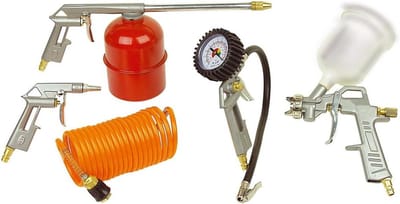Persluchtgereedschap Set - Airco Set Compressor Tool Kit - Klus Klussen - 5 Delig - 7.6 Meter Slang - Meerkleurig
