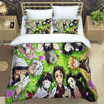 Demon Slayer beddengoed set zachte bedsprei kussensloop eenpersoons/tweepersoons Japanse manga Jongens en adolescenten lakenset 140x200cm 3pcs