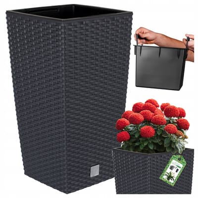 Hoge Antraciet Rotan Plantenbak 45cm met Inzetstuk