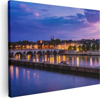 Artaza Canvas Schilderij Skyline - 40x30 cm - Klein - Wanddecoratie Maastricht - Muurdecoratie Zonsondergang - Kamer Accessoires Stad