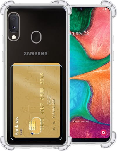 Hoesje - Geschikt voor Samsung Galaxy A20e - Met Pashouder en Kaarthouder - Telefoon Hoes Shockproof - Siliconen Case - Shock Proof - Back Cover - Pasjes Houder - Telefoonhoes - Transparant