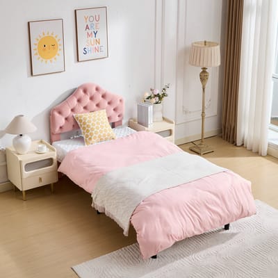 PHOEBE CAT Gestoffeerd bed - 90 x 200 cm - Verstelbaar hoofdeinde - Velvet - Eenpersoonsbed - Roze