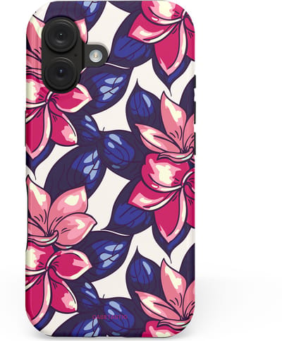 Casetastic hoesje geschikt voor Apple iPhone 16 - MagSafe - Dubbellaagse bescherming - Tropen paradijs - Fashion Case - Donkerblauw Roze Koraal Lila