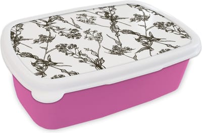 Broodtrommel Roze - Lunchbox - Brooddoos - Vintage - Planten - Bloemen - Patronen - 18x12x6 cm - Kinderen - Meisje