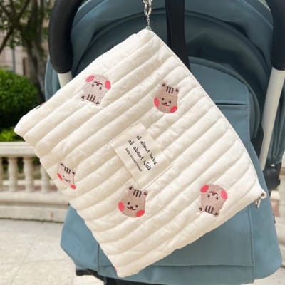 Universele Baby-organizer – Luiertas voor pasgeborenen – Mini-luiertasje – Organizer voor moeders – Met ritssluiting – Geborduurd patroon – 25 x 17 x 10 cm