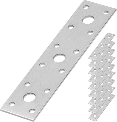 Set van 9 platte verbinders voor houten constructies - 150 mm x 35 mm - geperforeerde verzinkt zilveren platen