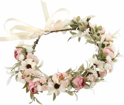 Bruidsbloemenkroon - Boho hoofdband - Feestelijke gelegenheid - Verstelbaar ontwerp - 12 x 12 x 3 cm - Wit