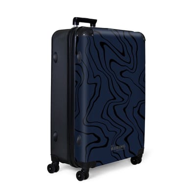 NoBoringSuitcases.com® - Koffer groot - Reiskoffer lichtgewicht - Donkerblauwe achtergrond met abstracte zwarte lijnen - Rolkoffer met 4 wielen - Grote trolley XL - 98 liter bagage