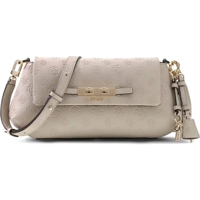 GUESS schoudertas Carmella Flap Crossbody Bone Logo Taupe
