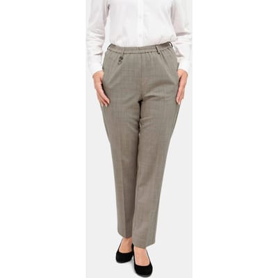 Trevira-broek CARLA met elastische tailleband en scheerwol - taupe / gemêl. - Gr. 38 van Goldner Fashion
