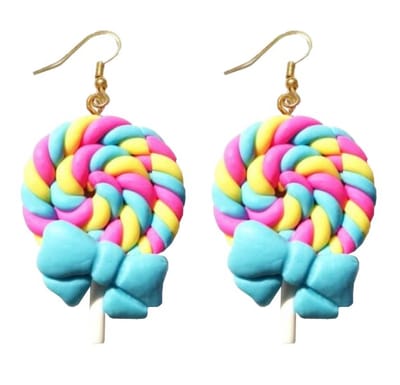 Fako Bijoux® - Oorbellen - Lolly Met Strikje - 25x55mm - Blauw