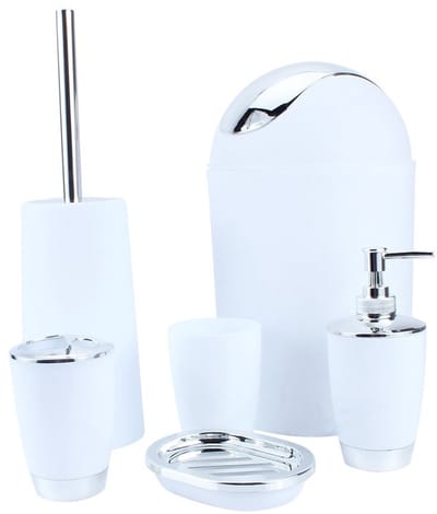 Dailygoods- Badkamerset 6-delig - Zeepdispenser/Tumbler - Toiletborstel/Handdesinfectiefles - Milieuvriendelijke Hars - Duurzaam - Geschikt voor Badkamerdecoratie - Badkameraccessoires