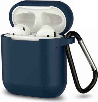 Hoesje geschikt voor Airpods 1 / Airpods 2 - Schokbestendig siliconen Case Silicone met clip - Donkerblauw