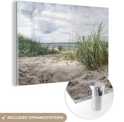 MuchoWow® Glasschilderij 150x100 cm - Schilderij acrylglas - Zand - Planten - Duitsland - Foto op glas - Muurdecoratie woonkamer - Wanddecoratie slaapkamer - Schilderijen