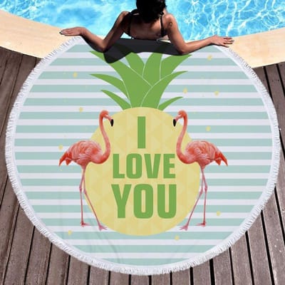 Tropische Flamingo Ronde Strandlaken Microvezel Waterabsorberend Groene Plant Sport Handdoek Baden Zwemmen Leggen Strandlakens 150Cm 150x150cm